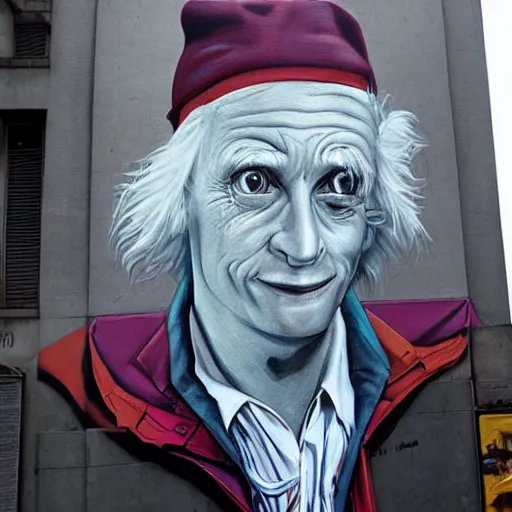 Image similar to Street-art portrait of Emmett Brown in style of Etam Cru