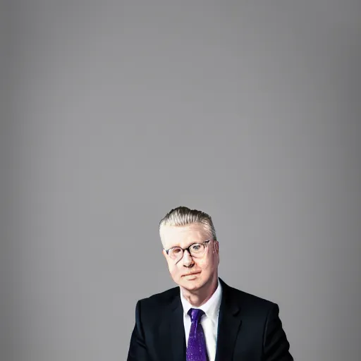 Image similar to augustus aloysius corporate portrait, senior sales marketing acquisitions ceo executive vp, purple green color scheme, professional studio lighting, hyperreal detailed lifelike facial features, corporate portraiture photographed by david lynch