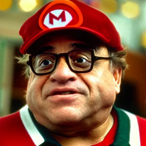 Prompt: Danny Devito as Mario in Mario Brothers movie, photo, detailed, 4k