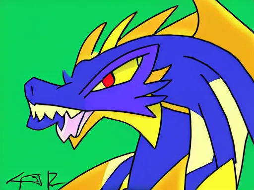 Prompt: a cartoon of a blue and yellow dragon, concept art by Ken Sugimori, featured on deviantart, furry art, furaffinity, deviantart hd, flat shading, flat colors, commission for