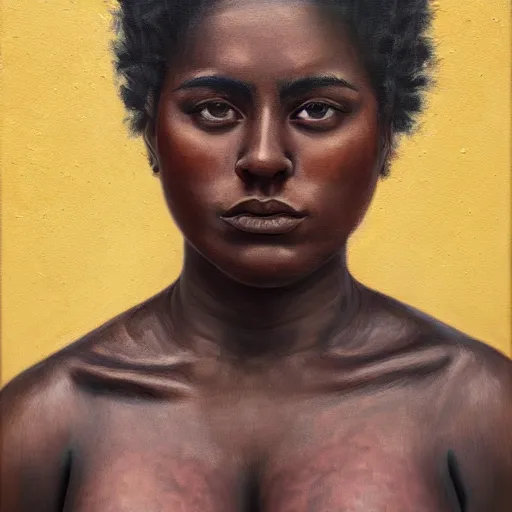 Prompt: A portrait of a strong and thick attractive non-binary person, dark tone skin, Mexican, oil painting, majestic, detailed, high resolution