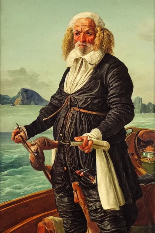 Image similar to portrait of an old rich 17th century sailor, hyperdetailed, concept art, art by Franz Hals