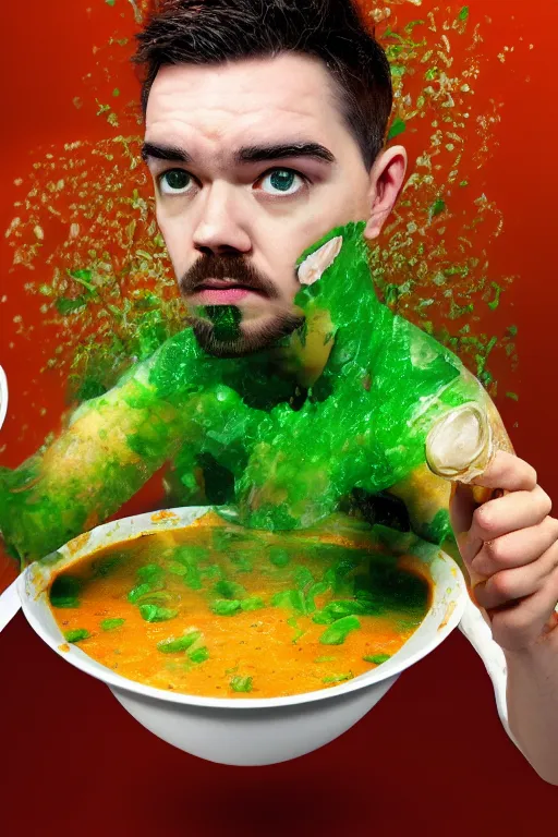 Image similar to 📷 jacksepticeye bathing in soup, made of food, head portrait, dynamic lighting, 4 k