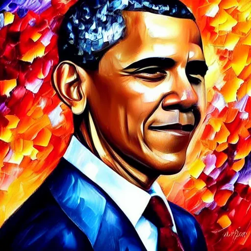 Image similar to beautiful leonid afremov portrait painting of barack obama. trending on artstation, 8k hq