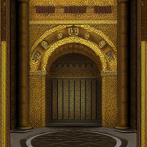 Prompt: Detailled Digital art of the throne room Byzantine Imperial matte finish, ominous dramatic