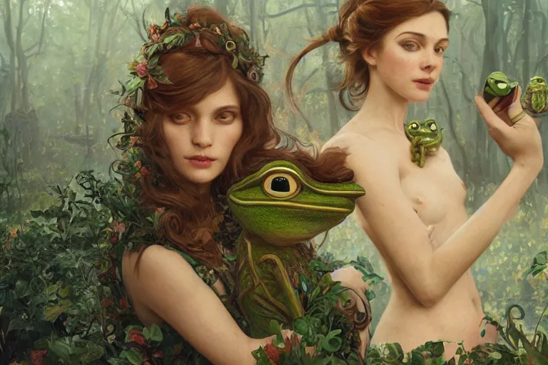 Prompt: music video screenshot of Pepe the Frog, unreal, fantasy, intricate, elegant, dramatic, highly detailed, photorealistic, digital painting, painterly, artstation, concept art, smooth, sharp focus, art by John Collier and Krenz Cushart and Artem Demura and Alphonse Mucha and Albert Aublet