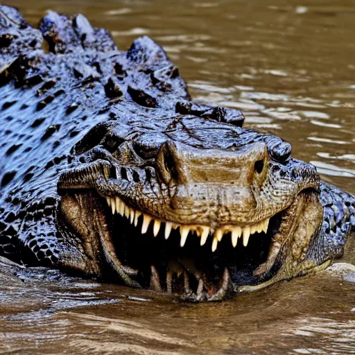 Image similar to a once human growling crocodile, photograph captured at woodland creek