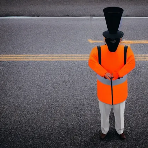 Prompt: man with traffic cone for head