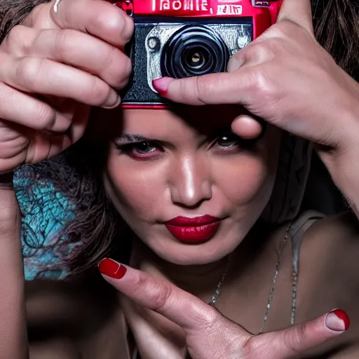 Prompt: beautiful grindhouse women, their hands are cameras, shooting their shot, 2 1 0 mm, hyperrealistic, clarity
