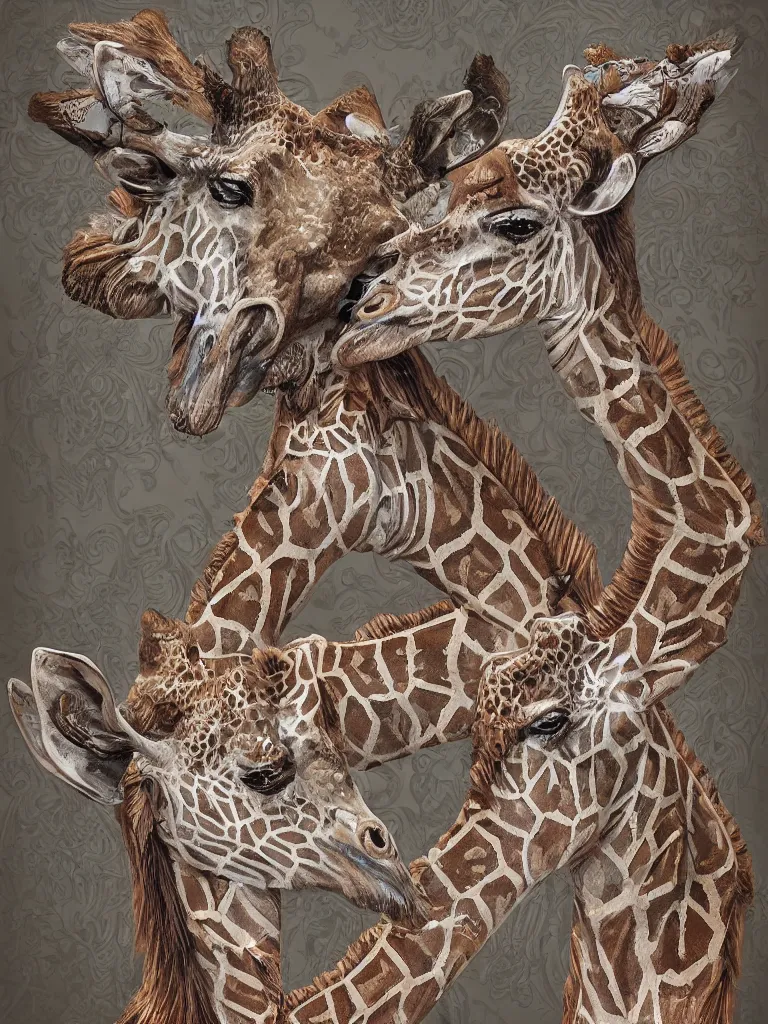 Prompt: beautiful decorative ornament with spirit giraffes, decorative design, classical ornament, bilateral symmetry, symmetrical, highly detailed, stanley artgerm lau, wlop, rossdraws, james jean, andrei riabovitchev, marc simonetti, yoshitaka amano,