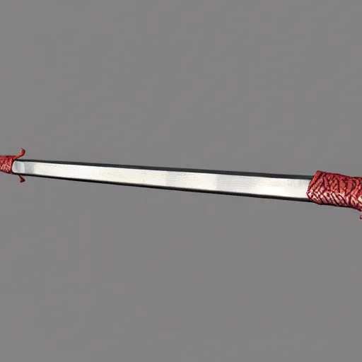 Prompt: a 3d model of a long sword in the center, with dragon like handle