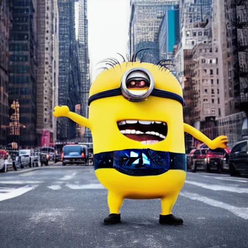 Image similar to 4 k instagram photo of a huge minion monster terrorizing new york city