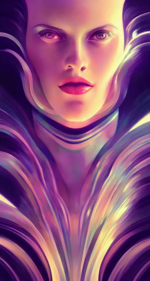 Prompt: art deco close up portait of head, like a dream digital painting cinematic dramatic fluid lines otherworldly vaporwave interesting details rule of thirds epic composition by artgerm