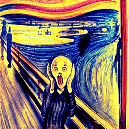 Prompt: anime girl in the scream painting by edvard munch