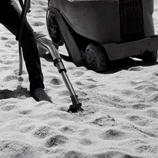 Prompt: anakin skywalker vacuuming the sand on a beach