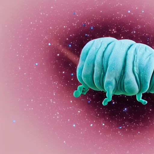 Prompt: microscopic image a tardigrade eating a microscopic galaxy.