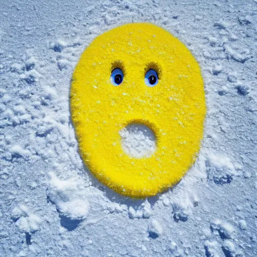 Prompt: pacman made of yellow snow, photography