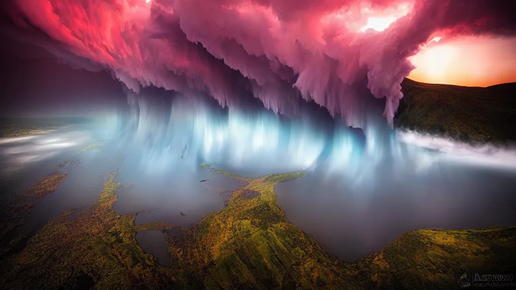 Prompt: amazing landscape photo of tornado, sunset by marc adamus, beautiful dramatic lighting