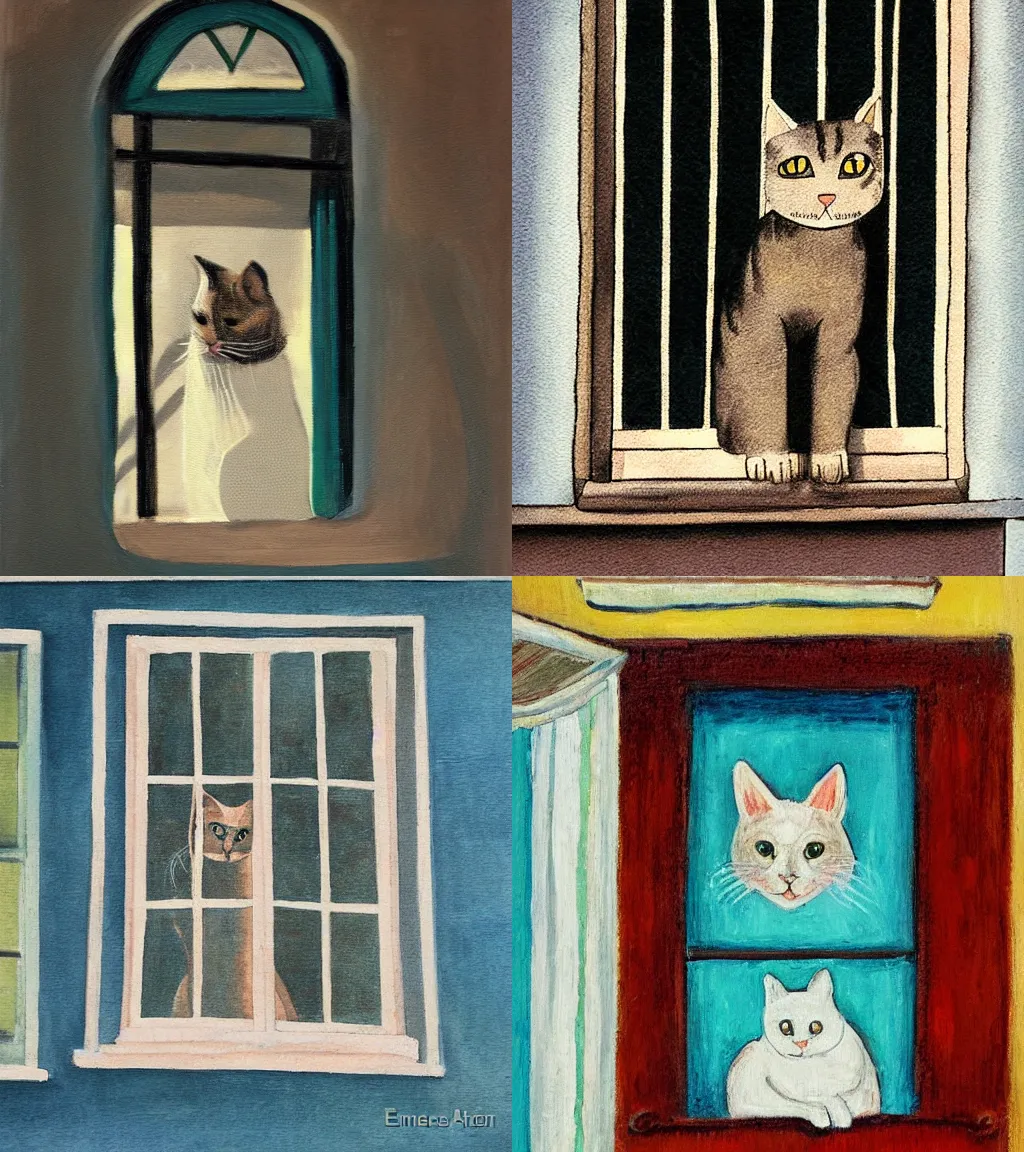 Prompt: cat in the window by eunice agar