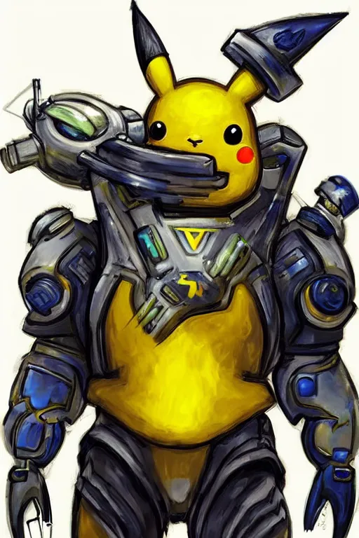 Prompt: portrait of pikachu in starcraft terran marine power armor, concept art by wayne reynolds