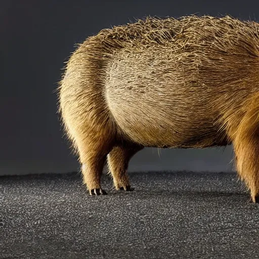 Image similar to armored capybara, majestic, epic lighting