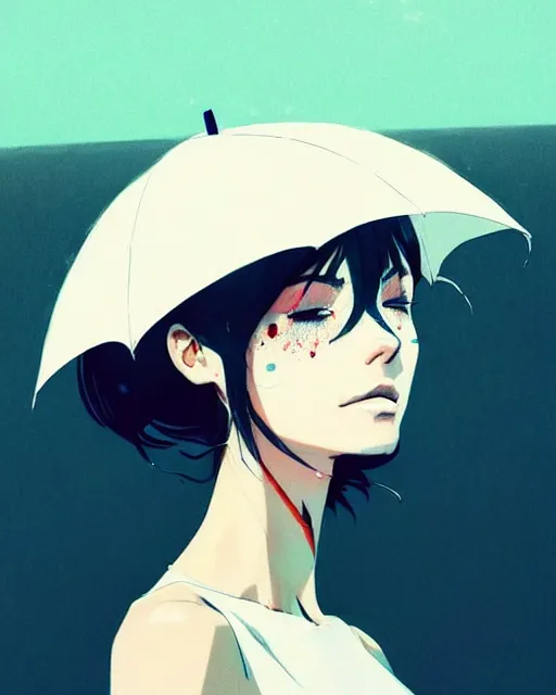 Prompt: close up, captivating, memorable, a ultradetailed beautiful photo of a unique woman wearing a cotton dress standing too too too close, staring at you by conrad roset, greg rutkowski and makoto shinkai trending on artstation