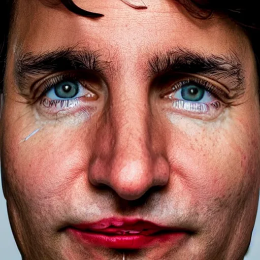 Prompt: 💄 🤡 a portrait of Justin Trudeau by Martin Schoeller, photorealistic, global lighting