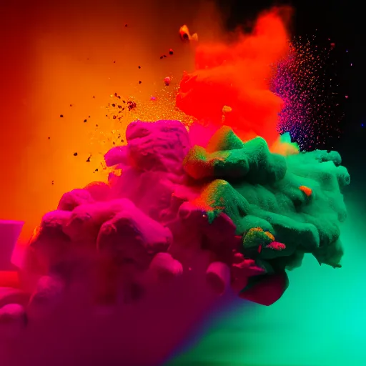 Prompt: color powder explosion on black background, octane render, artstation, vfx