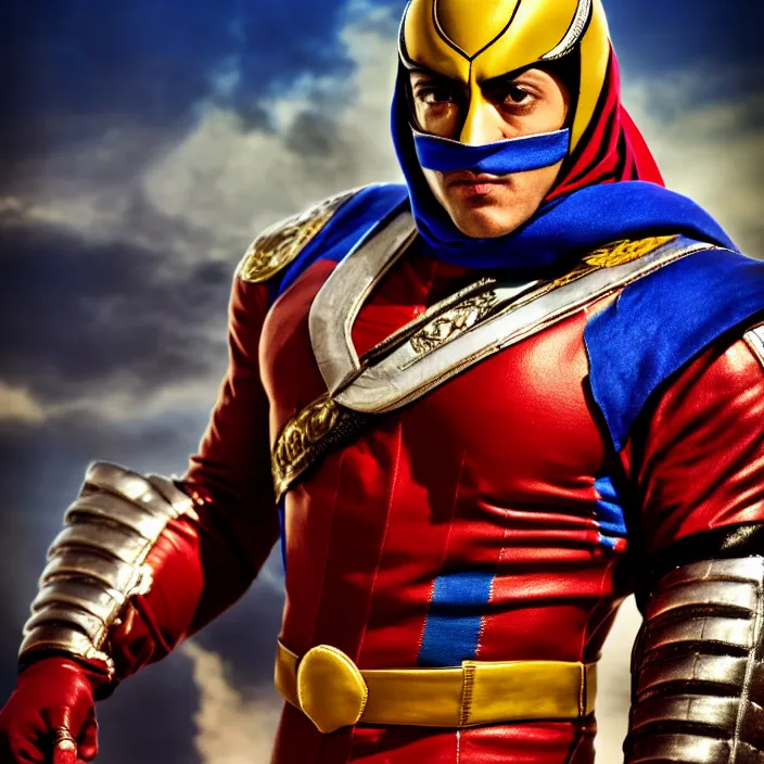 Image similar to cinematic portrait, captain falcon as sheik mohammad ruler of dubai, head and chest only, masterpiece, cinematic composition, beatiful lighting, sharp, details, hyper - detailed, hd, 4 k