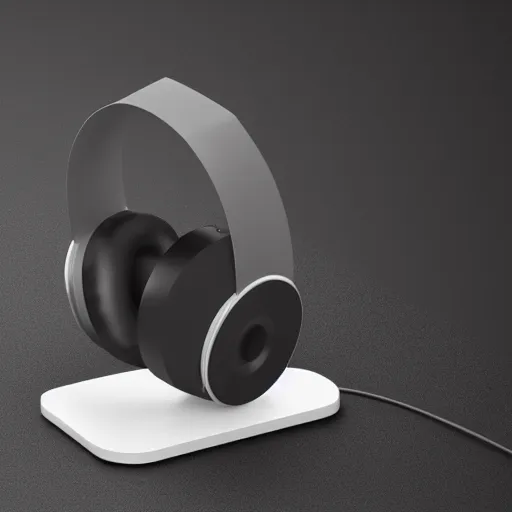 Image similar to wireless headphone stand, futuristic, techno, cyberpunk, product design, render, cute, swag, geometric, fun