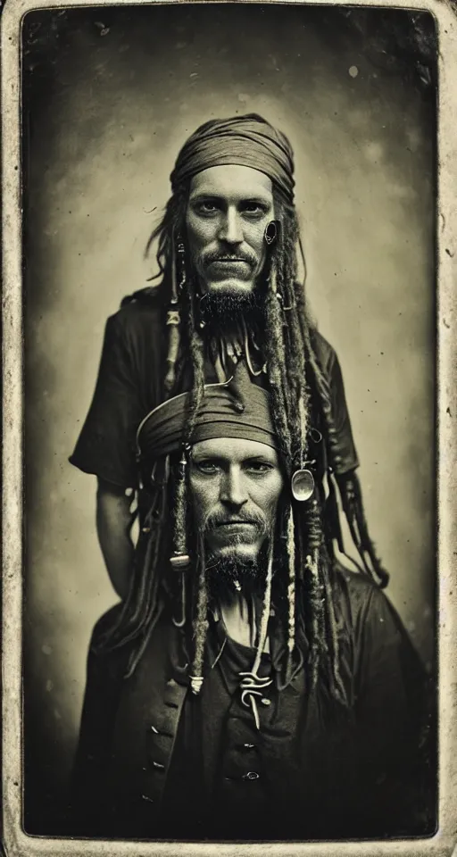 Prompt: a wet plate photograph, a portrait of an old pirate