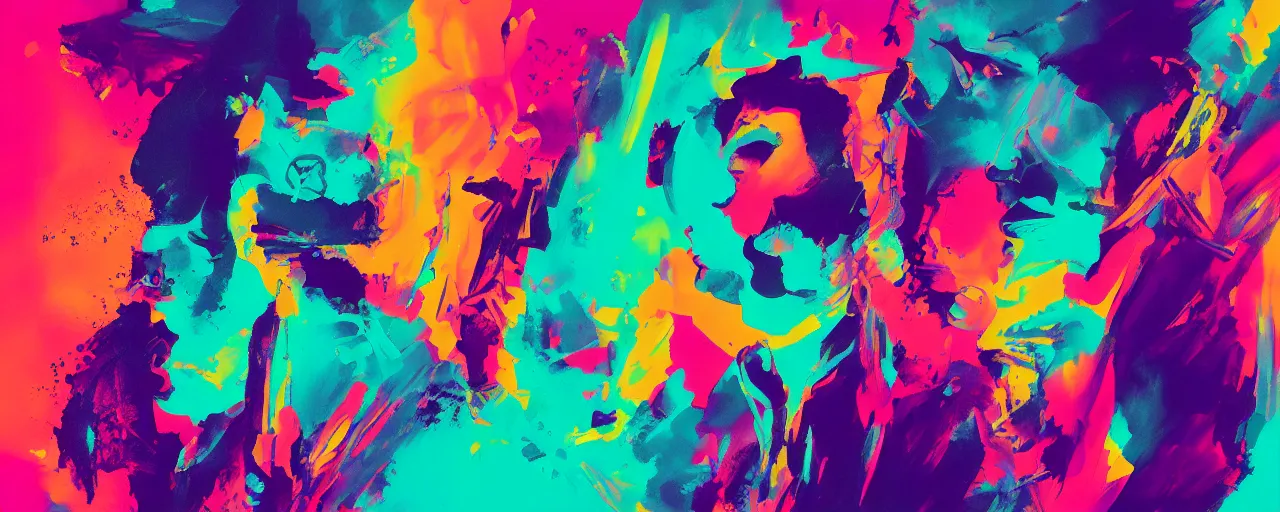 Prompt: vivid album cover art, there are two silhouettes, trending on artstation
