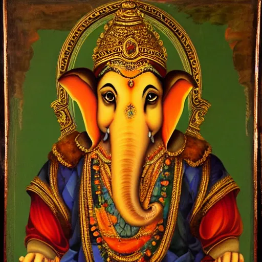 Prompt: a renaissance style portrait painting of Ganesha