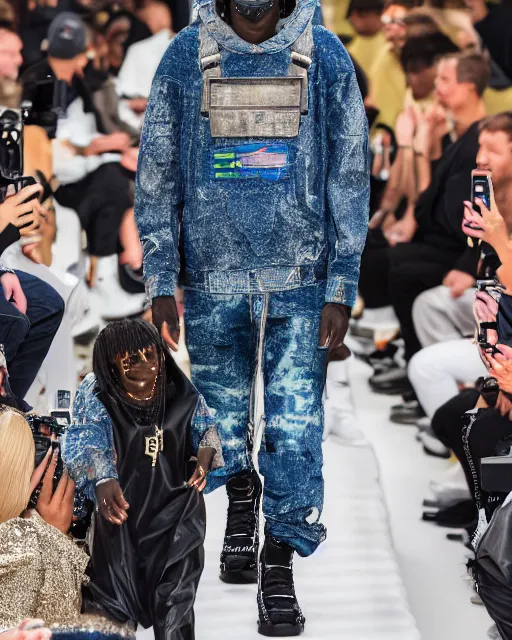 Image similar to hyperrealistic and heavy detailed 2022 poptart balenciaga runway show of travis scott and master chief , Leica SL2 50mm, vivid color, high quality, high textured