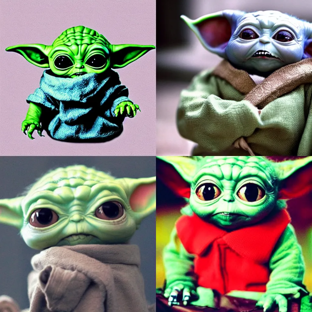 Prompt: Baby Yoda in style of Tim Burton