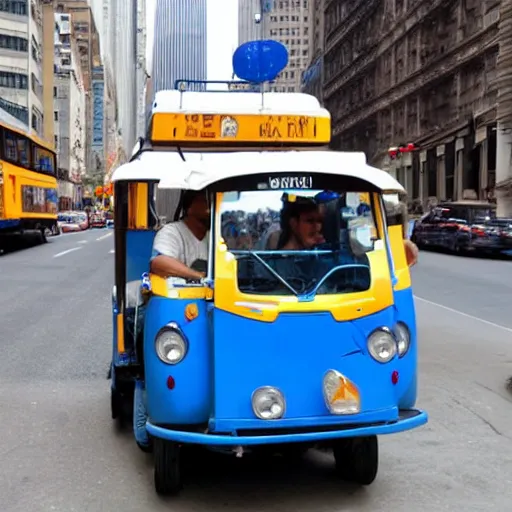 Image similar to a blue tuk tuk on manhattan