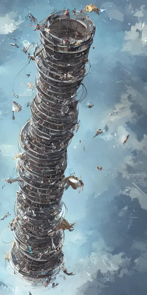 Image similar to concept art of a never - ending tower spiralling into the air