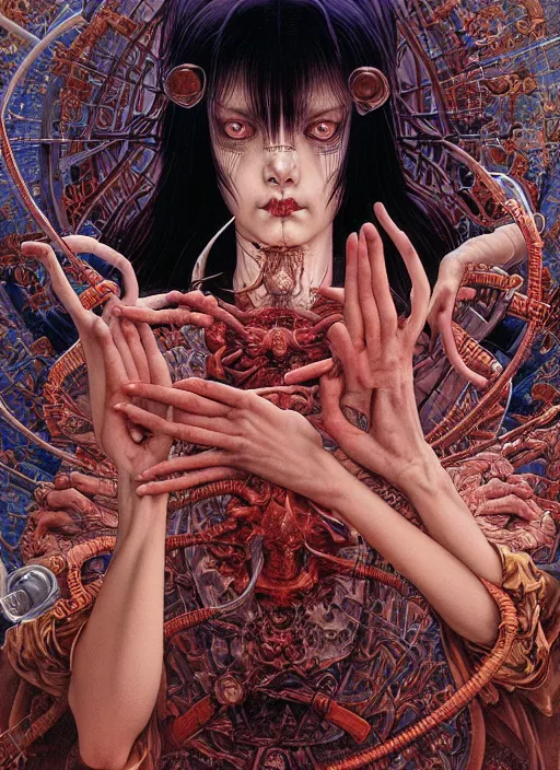 Prompt: realistic detailed image of a nurse performing an occult ritual in an old soviet public bathroom by Ayami Kojima, Amano, Karol Bak, Greg Hildebrandt, and Mark Brooks, Neo-Gothic, gothic, rich deep colors. Beksinski painting. art by Takato Yamamoto. masterpiece. ultra details, high quality, high resolution .