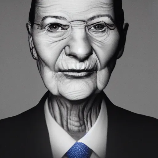 Prompt: photorealistic anamorphic portrait of jacques chirac as a female human ( woman ), afp press, f 3. 2, 1 6 mm, leica, picture of the year, trending on artstation