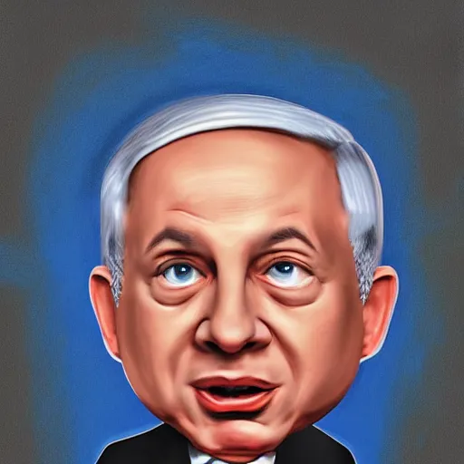 Image similar to benjamin netanyahu as a crying baby. garbage pail kids. digital painting, high detail, 8 k