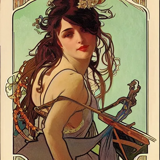 Prompt: female pirate, painted by alphonse mucha