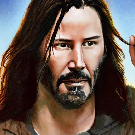 Image similar to Keanu Reeves as Jesus Christ 4K quality hyper realistic