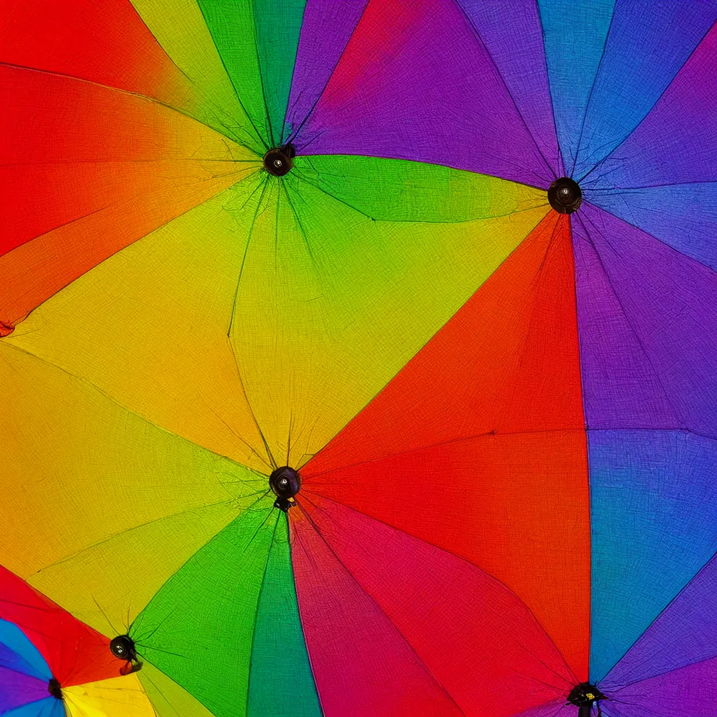 Image similar to close - up view of a rainbow umbrella on yellow background, 8 k, high detail, photorealistic, proper shading