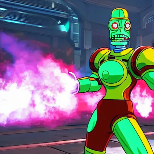 Prompt: A still of Bender from Futurama in Street Fighter V (2016)