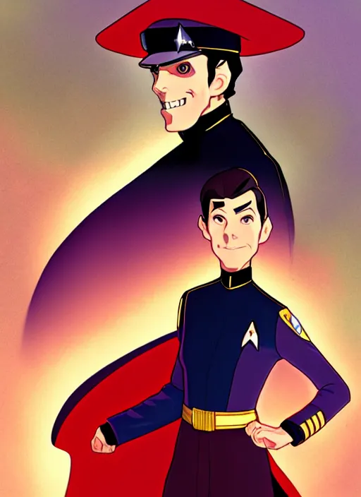 Image similar to cute star trek officer count dracula, natural lighting, path traced, highly detailed, high quality, digital painting, by don bluth and ross tran and studio ghibli and alphonse mucha, artgerm