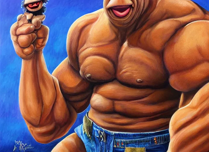 Image similar to a highly detailed beautiful painting of dwayne the rock johnson as a muppet, by albuquerque, rafael