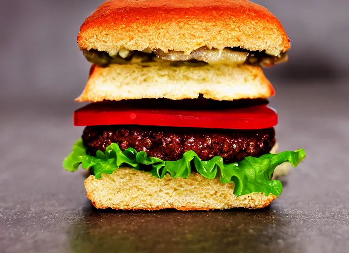 Prompt: dslr food photograph of a square hamburger, 8 5 mm f 1. 8