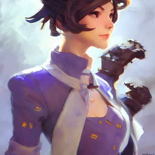 Image similar to greg manchess portrait painting of violet evergarden as overwatch character, totally whack, medium shot, asymmetrical, profile picture, organic painting, sunny day, matte painting, bold shapes, hard edges, street art, trending on artstation, by huang guangjian and gil elvgren and sachin teng