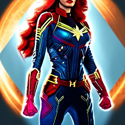 Image similar to Megan Fox as Captain Marvel, 4k, artstation, cgsociety, award-winning, masterpiece, stunning, beautiful, glorious, powerful, fantasy art