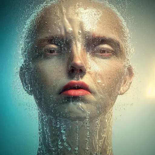 Prompt: water in the shape of a human head on the ocean, water manipulation photoshop, behance, ray tracing, cinematic, in the style of johnson tsang, long shot, hyper detailed, hyper realistic, 8 k resolution, sharp focus, realistic water, award winning